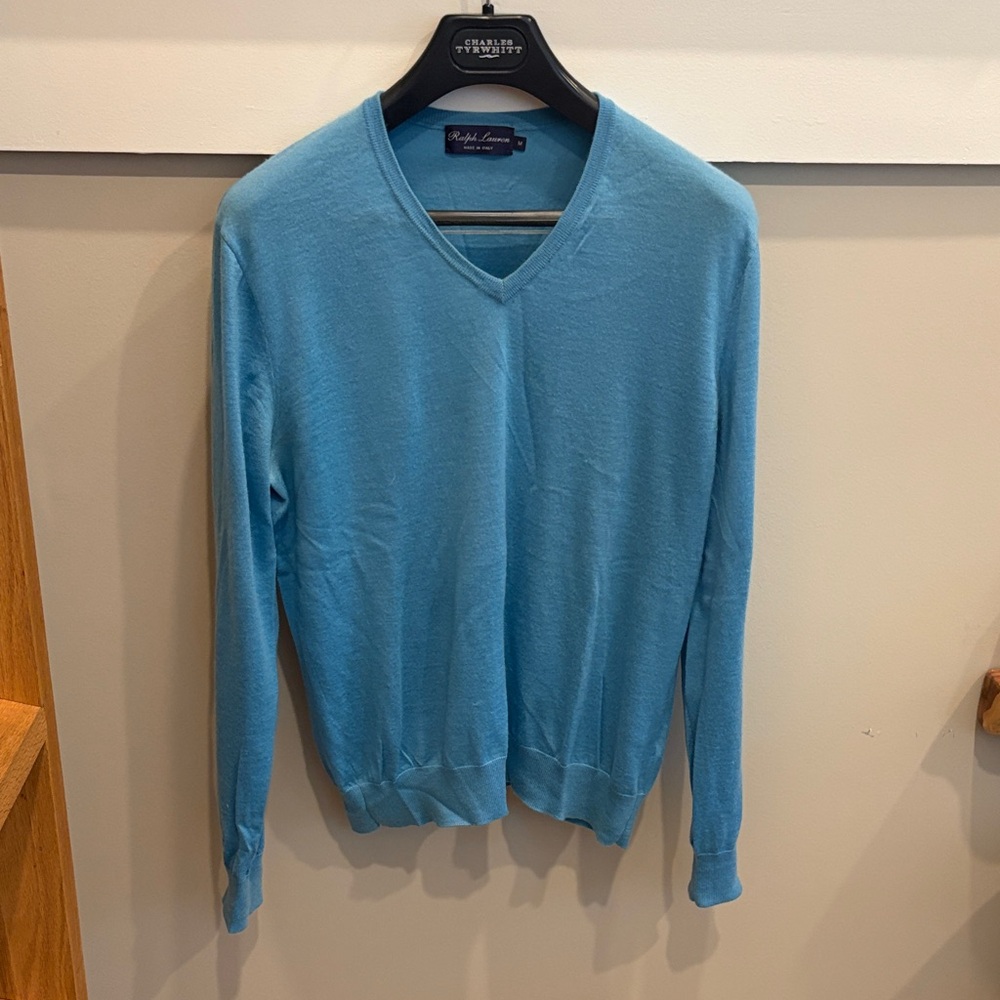 Ralph Lauren Purple Label Cashmere Light Blue V-Neck Sweater